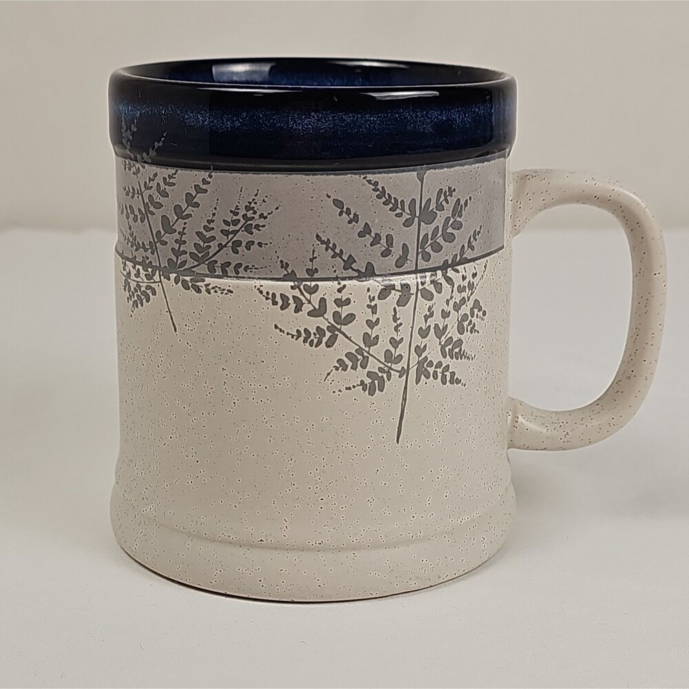 The Old Pottery Company Just Mugs Speckled Botanical Fern Coffee Mug Blue Rim